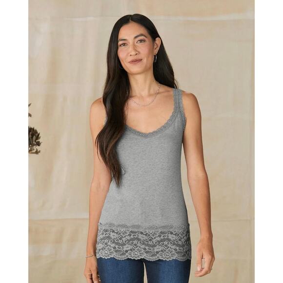 Sundance Y2K Lace Trim Cami Elan Tank Top Heather Gray Size Small Boho Layering - Picture 1 of 7